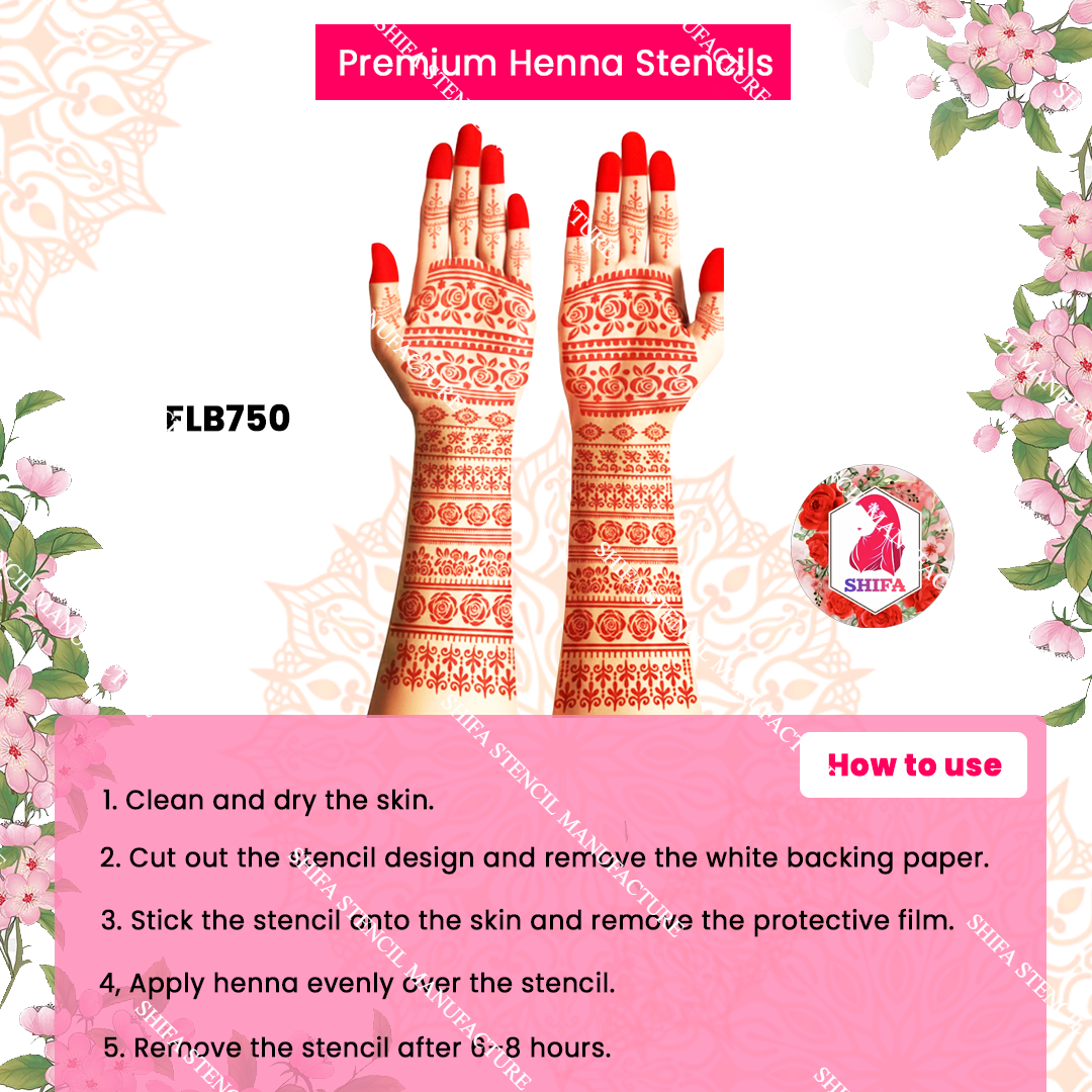 FLBS 797  Floral Harmony Band Mehndi double hand Henna Stencil